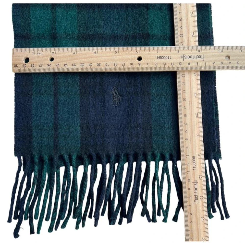 Polo Ralph Lauren Scarf Plaid Lambswool Blend Blue Green Black Tartan Classic